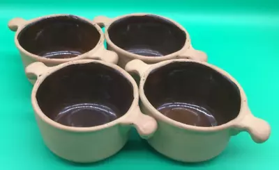 USA California Pottery Crock  2-S-HANDLED BOWLS Black Glazed Interior - Set Of 4 • $18.99