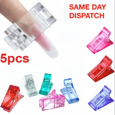 5pcs Nail Tips Clip Quick Building Poly UV Builder Gel Extension Clamp UK FAST • £2.99