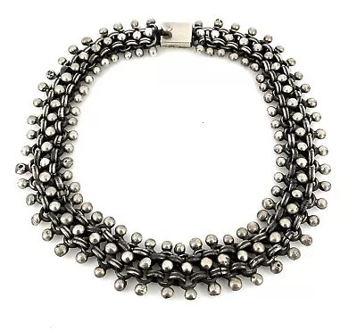 Vintage Taxco Mexico Heavy Steling Silver Unique Link Choker Necklace TM-176 • $249.95