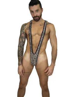 £22.87 • Buy Leopard Skin Mesh Man Sexy Borat Mankini Thong Bodysuit Costume Swimsuit
