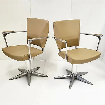 Pair Of Armchairs Swivel Taupe 1970 Vintage Aluminium & Leather 70S 1970S • $5245.25