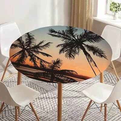 $14.32 • Buy Coconut Tree Tropic ITable Cover Elastic Edged Polyester Tablecloth Round Table