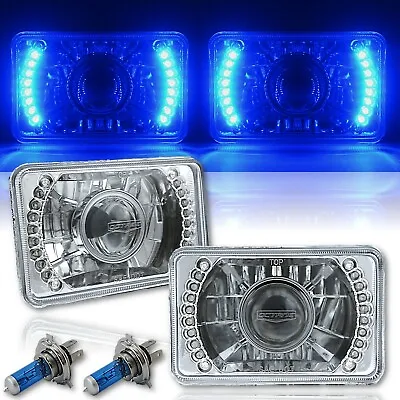 4X6 Blue LED Halo Projector Halogen Headlight Headlamp Bulbs Crystal Clear Pair • $64.95