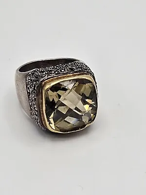 Vintage Sterling Silver Scroll 18k Accent Citrine Gemstone Chunky Ring Size 6 • $179