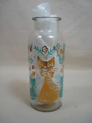 $9.99 • Buy Vintage Black Cat  Glass Bottle Gold Vase Jar  7  Halloween MCM 