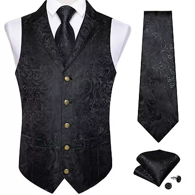 Men's Paisley Floral Vest Formal Vest Slim Tuxedo Suit Tie Bowtie Vest Sets • $23.99