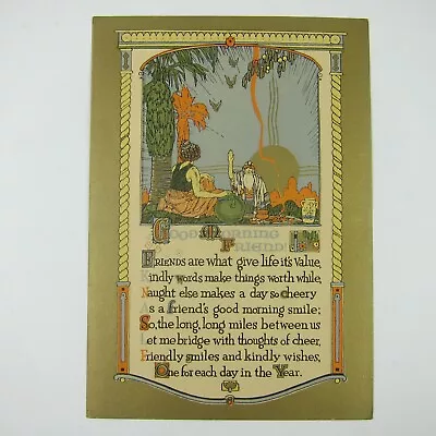 LEE MERO Motto Art Print Good Morning Friend Greet Under Tree 10x7 Antique 1920s • $19.99