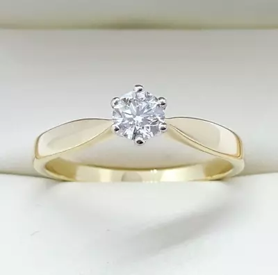 18ct Yellow Gold 0.40ct Diamond Solitaire Engagement Ring F SI1 Size S 1/2 • £995