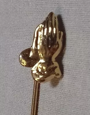 Vintage Gold Tone Metal Praying Hands Hat Lapel Coat Stick Pin Brooch Religious  • $12.95