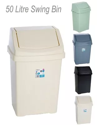 Plastic Swing Top Bin Waste 50L Rectangular Rubbish Dust Bin Home Kitchen Office • £14.65