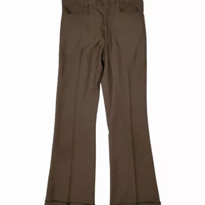 Vintage Men's Slacks Mid Rise Size Small Cuff Flare Legs Brown • $45