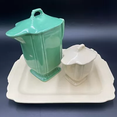 Vintage Homer Laughlin Riviera Art Deco Fiesta Batter Pitcher Platter Syrup Set • $225