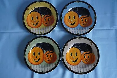 Sakura Pumpkin Dreams Set Of 4 Salad Dessert Plates Warren Kimble Black Cat GUC • $24.99