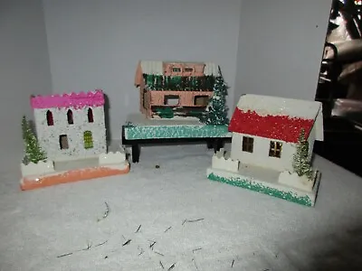 3 Vintage Japan Putz Christmas Houses Holiday Decorations • $12.50