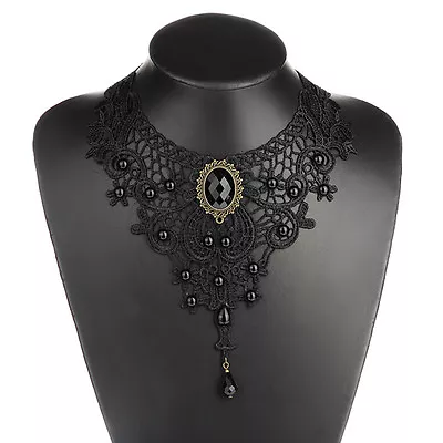 Black Lace& Beads Choker Victorian Steampunk Style Gothic Collar Necklace ..s6 • $4.52