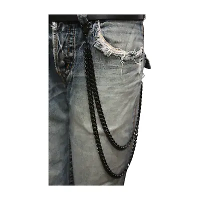 Men Black Long Metal Wallet Chain Jeans Biker Rocker Thick 2 Strands Trucker • $17.95