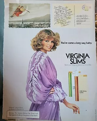 1976 Virginia Slims Cigarettes Cheryl Tiegs Smoking Long Way Baby  Ad • $9.99