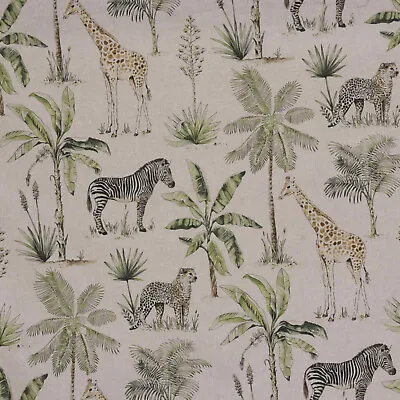 Safari Linen 140cm Fabric Cotton Jungle Animal Zoo Curtains Blinds Upholstery • £1.99