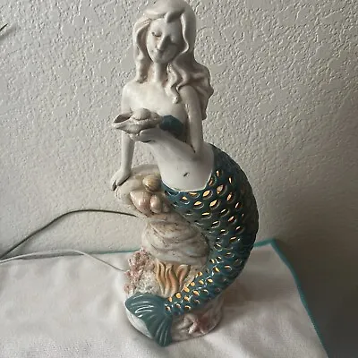 Large Ceramic Coastal Tiki Bar Nautical Mermaid Sea Life Accent Lamp Night Light • $85