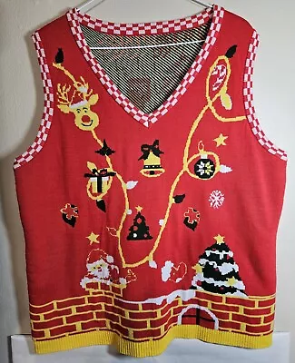 Christmas Sweater Vest Mens Large Colorful Santa Chimney  • $11.25