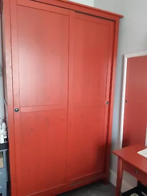 Ikea Hemnes Wood  Wardrobe With Sliding Doors Red   - LONDON SW17 • £150