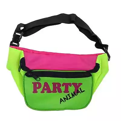 80s 90s Party Animal Fancy Dress Costume Accessory Neon Bum Waist Bag Pack Pouch • $10.99