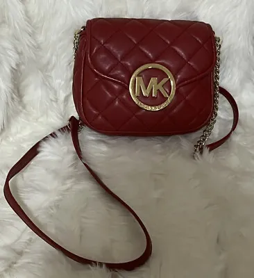 Authentic Michael Kors Quilted Red Leather Fulton Crossbody Bag • $88.31