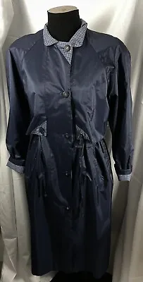 British Mist Vintage Navy Blue Trench Rain Coat Belted Jacket Women’s Size 5/6 • $19