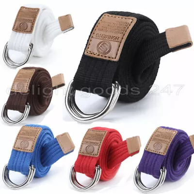 Mens Ladies Belt Canvas D Ring Fabric Webbing Waist Army Waistband Womens UK  • £6.99