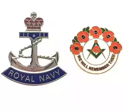 £9.99 • Buy Royal Navy Crown And Anchor Badge And Masonic We Will Remember Enamel Badge