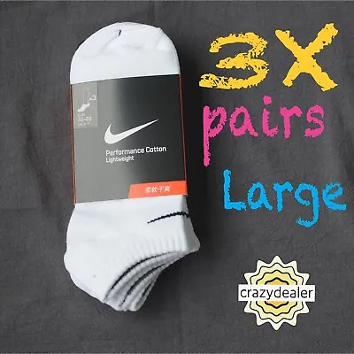 Nike Everyday Plus Lightweight Training No-Show Socks WHITE 3 Pairs Large 8-12 • $13.99