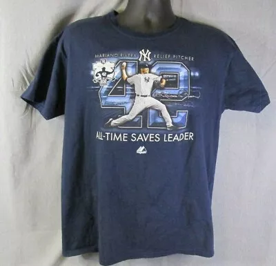 MARIANO RIVERA N Y YANKEES Blue Large Majestic T-Shirt  ALL TIME SAVES LEADER • $19.97
