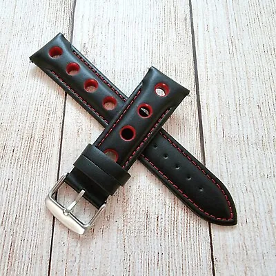 £12.95 • Buy Hole Punched Premium Leather Watch Strap Band 18mm 20mm 22mm 24mm Black Red