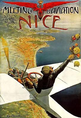 1910 Meeting D'Aviation Nice Poster Charles-Léonce Brossé NEW Fine Art Print • $5.99