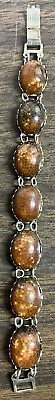 Vintage Gold Tone Brown Speckled Stone Scarab Bracelet 7” • $13