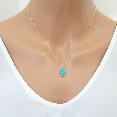 Turquoise Necklace Marquise Gemstone Pendant Minimalist Jewelry For Women • $60