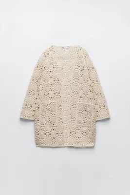 Zara Ecru Macrame Knit Women’s Coat  - SMALL - New NWT JACKET OFF WHITE • $72.50