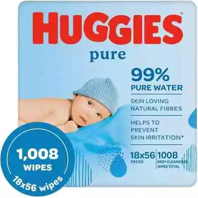 Huggies Pure Baby Wipes 18 Packs 1008 Wipes Total - 99 Percent Pure Water..... • £13.99