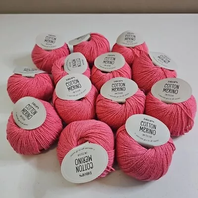 New Lot Of 13 Drops Cotton Merino Yarn Pink Color # 13  • $55