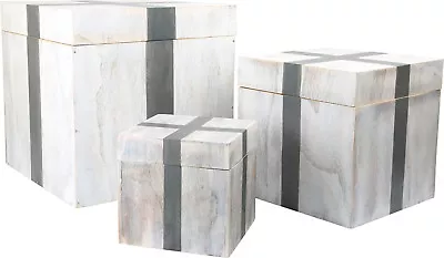 Three Wooden Gift Boxes Decorations White Washed Shbby Chic 16  Cube  Christmas • £59.99