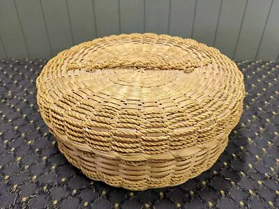 Antique Passamaquoddy Maine Native American Sweetgrass Split Basket With Lid And • $100