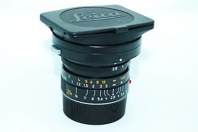  OPTICS MINT Leica ELMARIT-M 24mm F/2.8 ASPH With HOOD In Black  #5225 • $1585