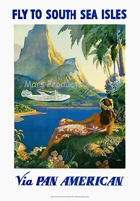 Fly To The South Sea Isles Tropical 1940s Vintage Style Travel Poster 16x24 • $11.95