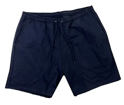 Men's Fleece Lined Retro Shorts Cotton Comfort Shorts Pockets Drawstring Navy XL • $6.99