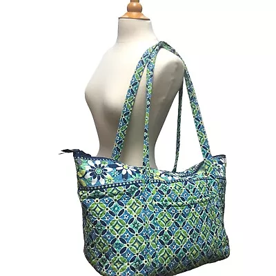 Vera Bradley Retired Weekender Daisy Daisy Travel Duffel Bag Green Blue White • $25.99