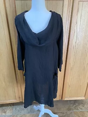 Match Point Women’s Pullover Top Tunic Size Large L Black 100% Linen Pockets • $32.95