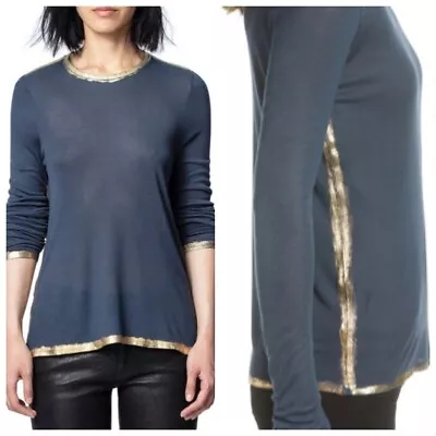 Zadig & Voltaire Women's Size S Willy Gold Foil Trim Long-Sleeve T-Shirt • $30