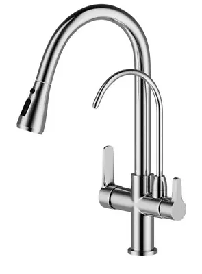 3 Way Kitchen Tap Pull Down 360 Swivel Dual Handle Kitchen Sink Mixer • £59.99