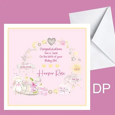 Personalised New Baby Girl Card Baby Keepsake Choice Of Colours Available  • £3.60