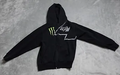 Fox 4 Monster Energy Hoodie Shirt Boy's Small Black Full Zip Ricky Carmichael • $47.77